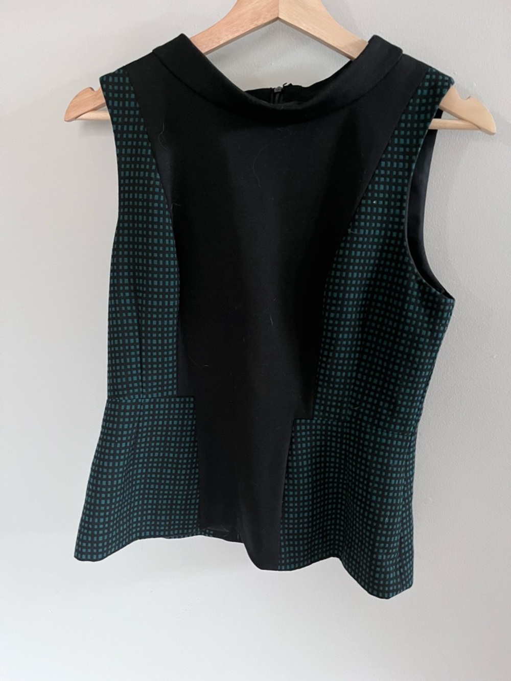 Halogen Womens Green Black‎ Grid Pattern Sleeveless Peplum Top Size M HA282292MI